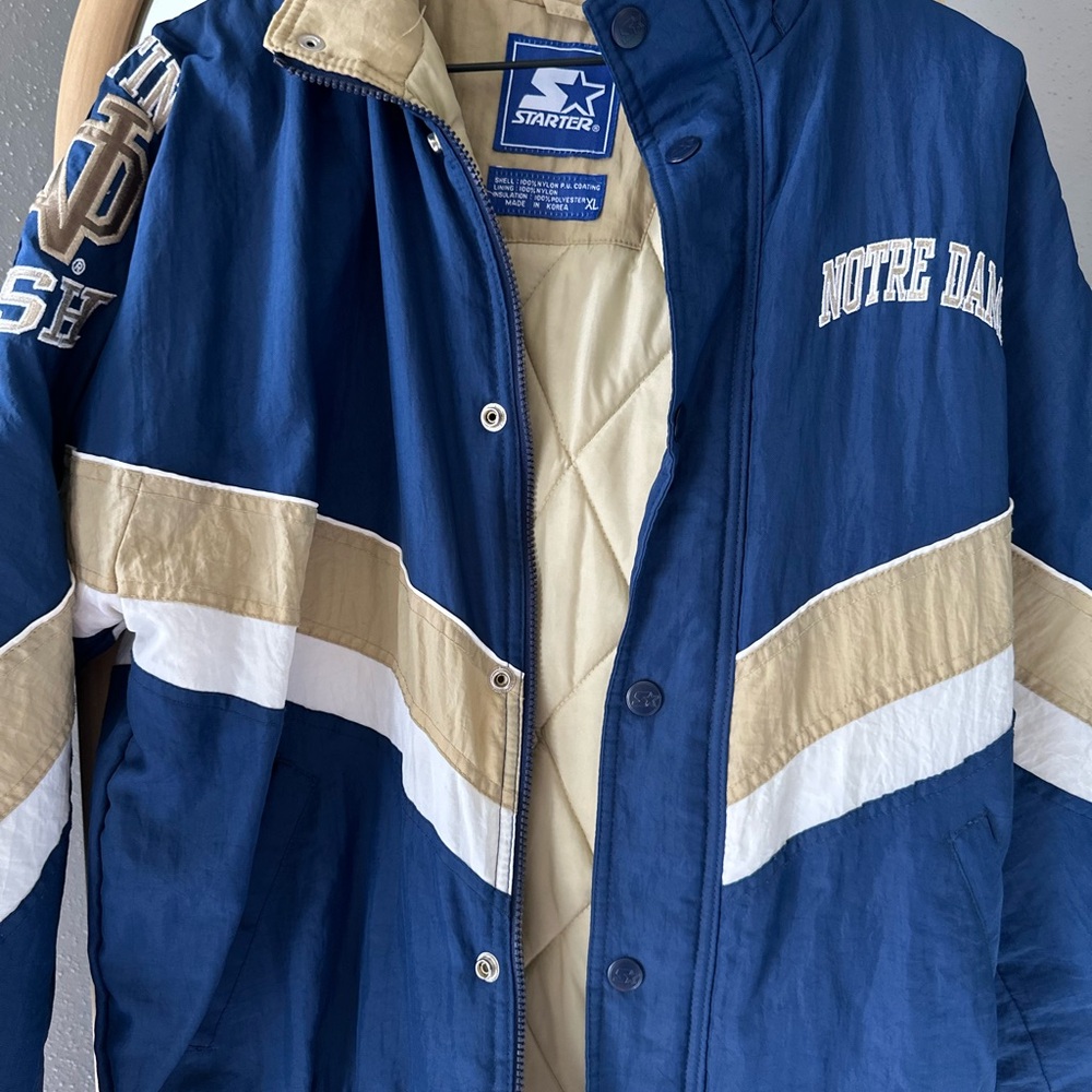 STARTER Blue and Tan Varsity Bomber Jacket
